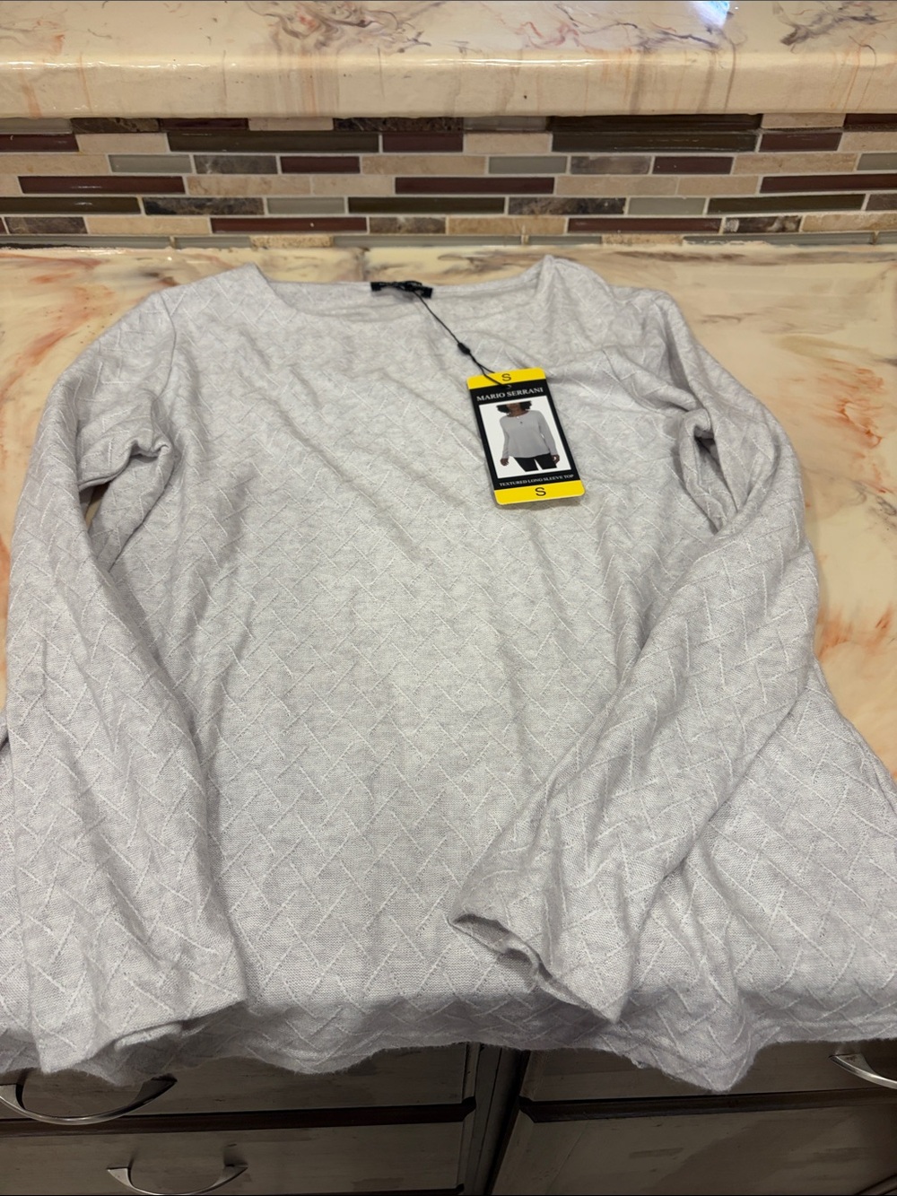 MArio Serrano Light Gray Textured Long Sleeve Top - Size S